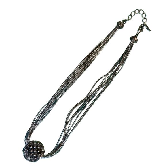 Napier Multi Strand Choker Necklace Sliding Pendant Silver-Tone - Picture 3 of 9